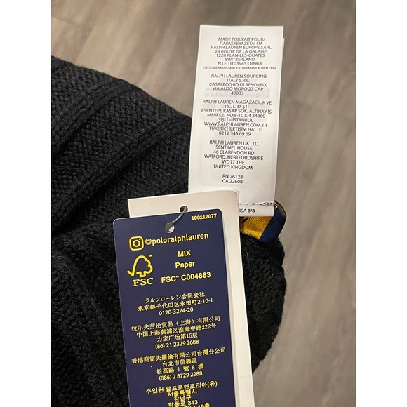 Polo Ralph Lauren Beanie Wool Blend Black Cuffed Winter Hat Flesh Pony NEW - Picture 4 of 4